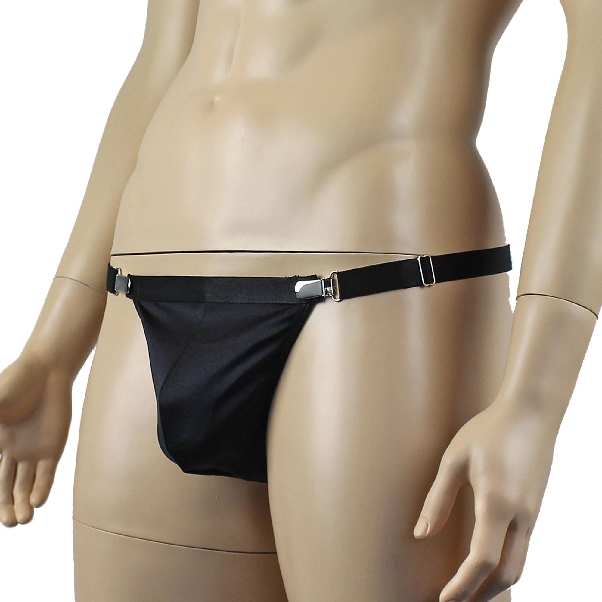 SALE - Mens Janice Thong with Adjustable Silver Clip Sides Black