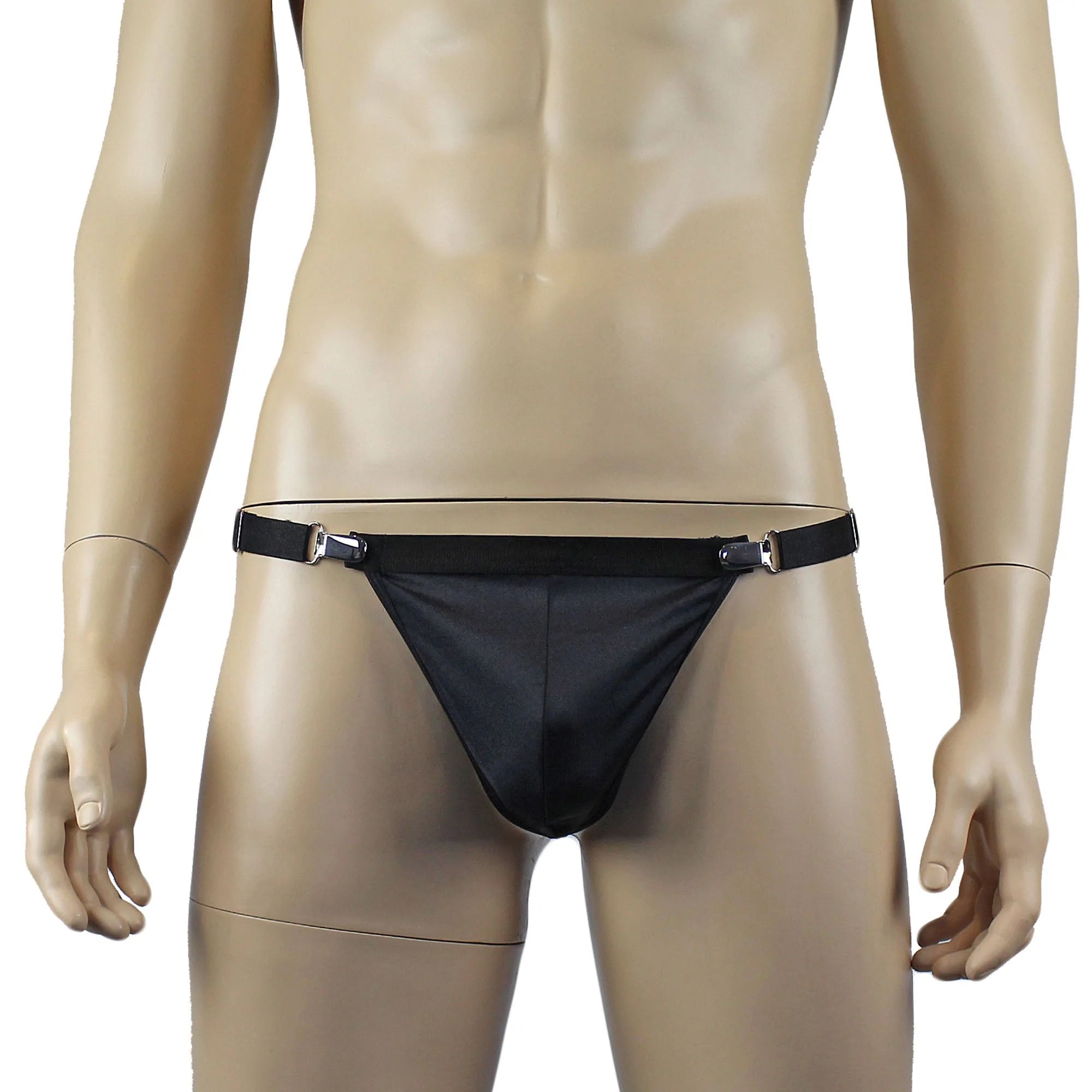 SALE - Mens Janice Thong with Adjustable Silver Clip Sides Black