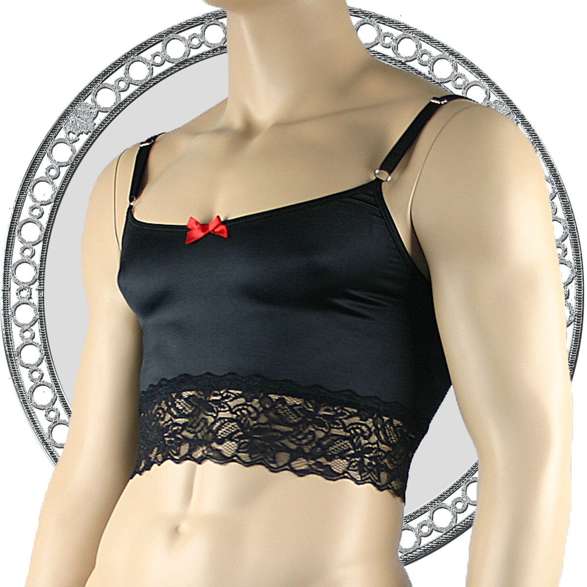 Mens Satin & Lace Crop Cami Top Black