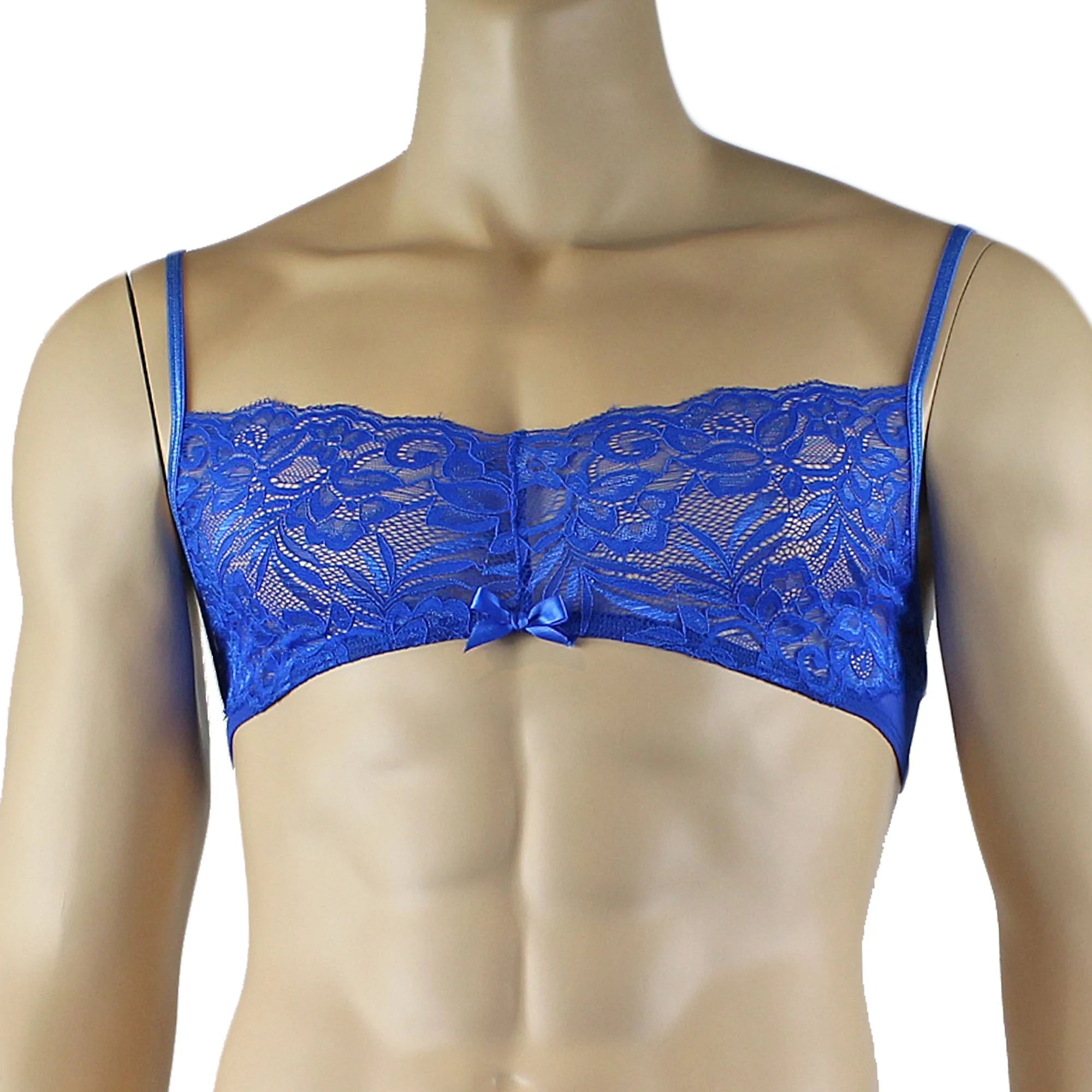 SALE - Mens Kristy Lace & Mesh Bra Top with thin Straps Blue