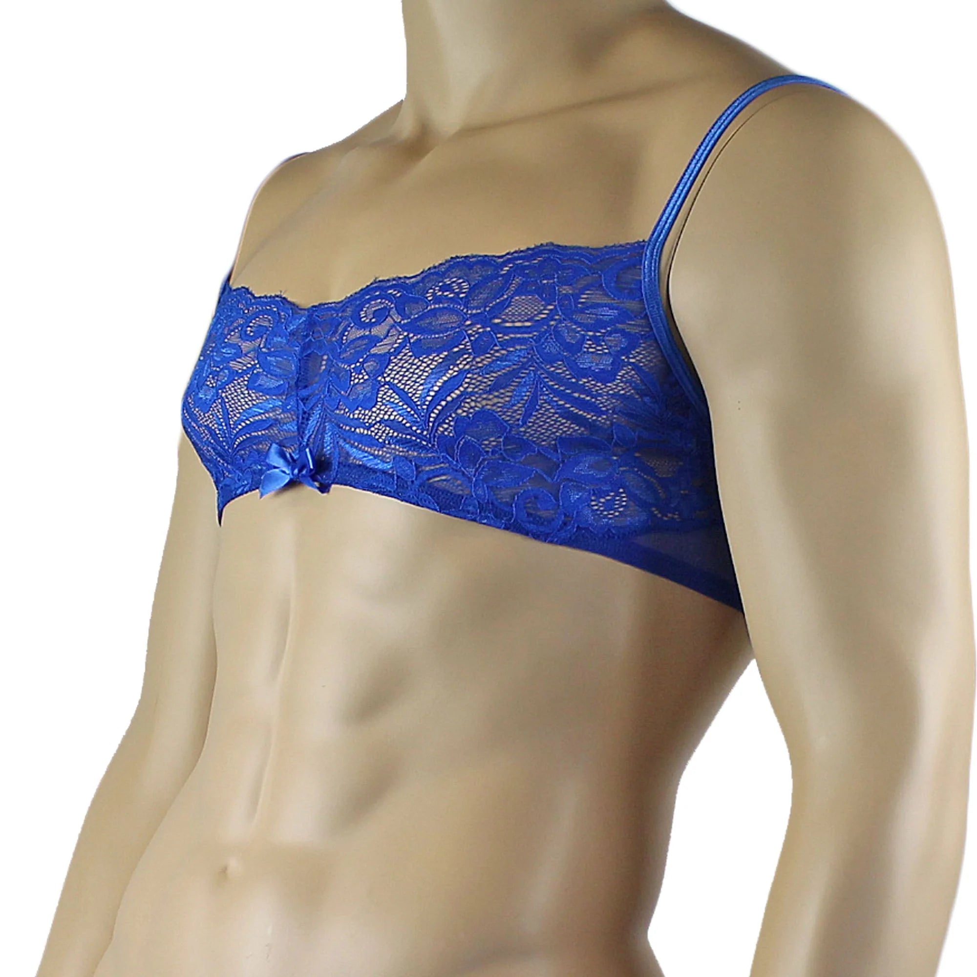 SALE - Mens Kristy Lace & Mesh Bra Top with thin Straps Blue
