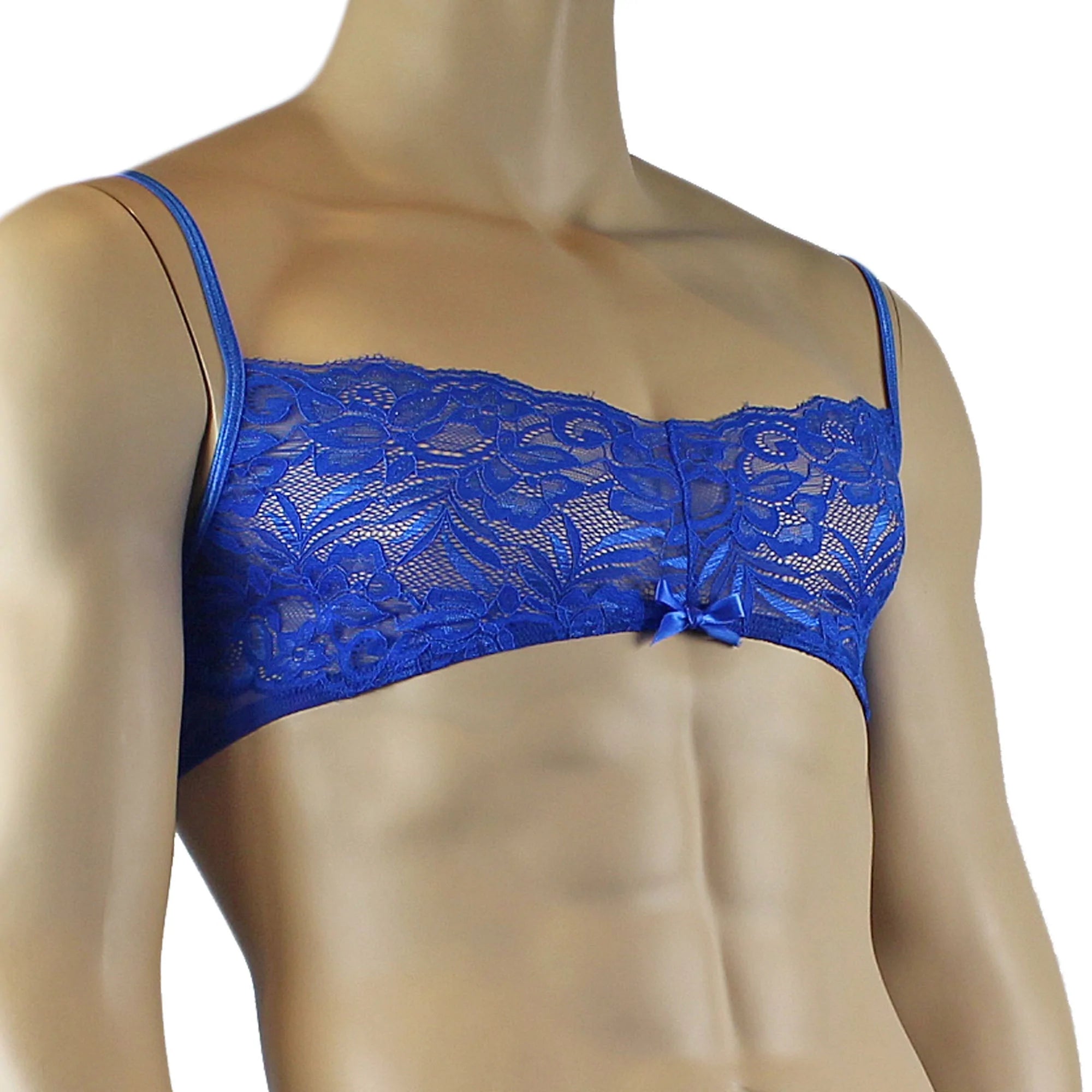 SALE - Mens Kristy Lace & Mesh Bra Top with thin Straps Blue