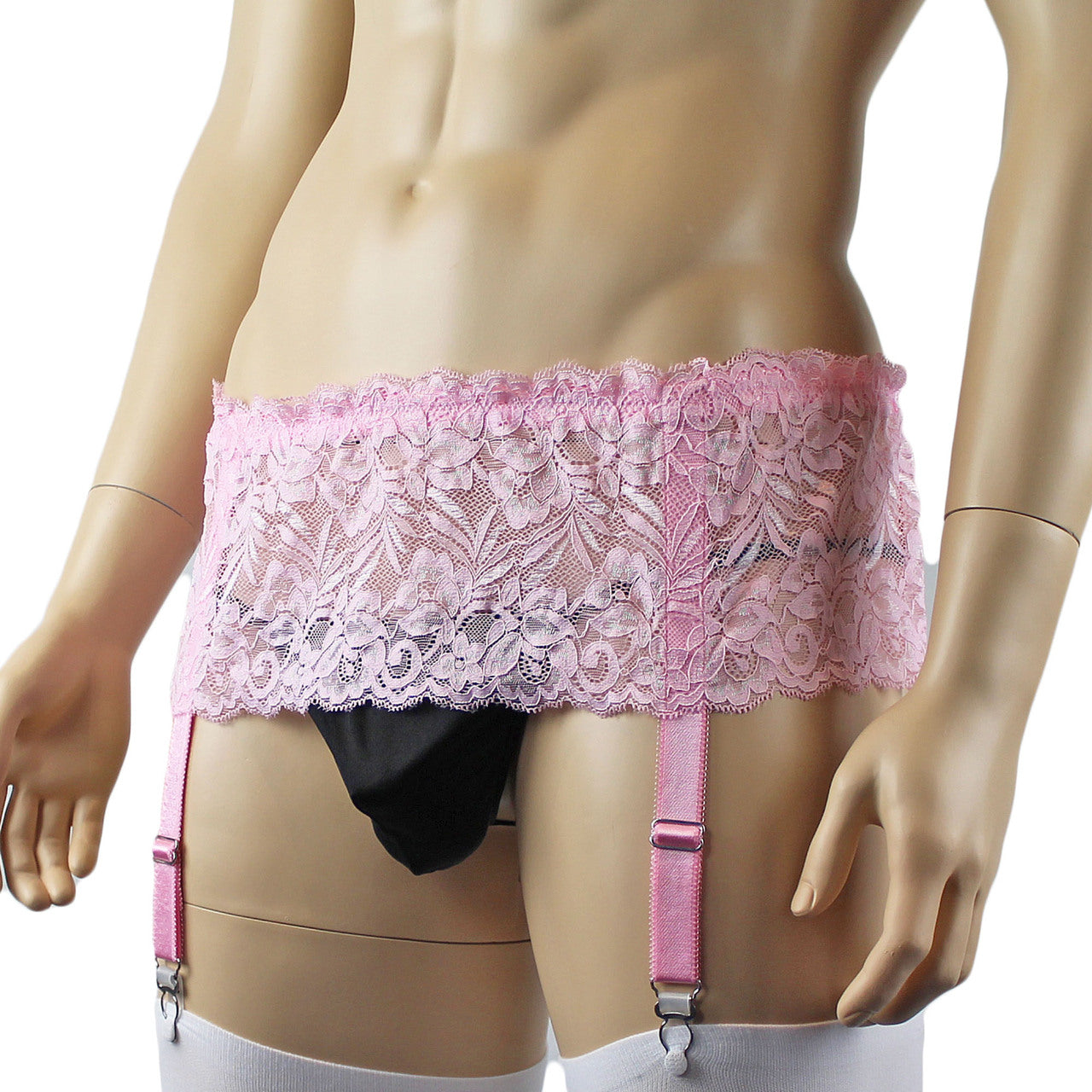 Mens Wide Lace Garter Belt Black Mens Lingerie (pink plus other colours)