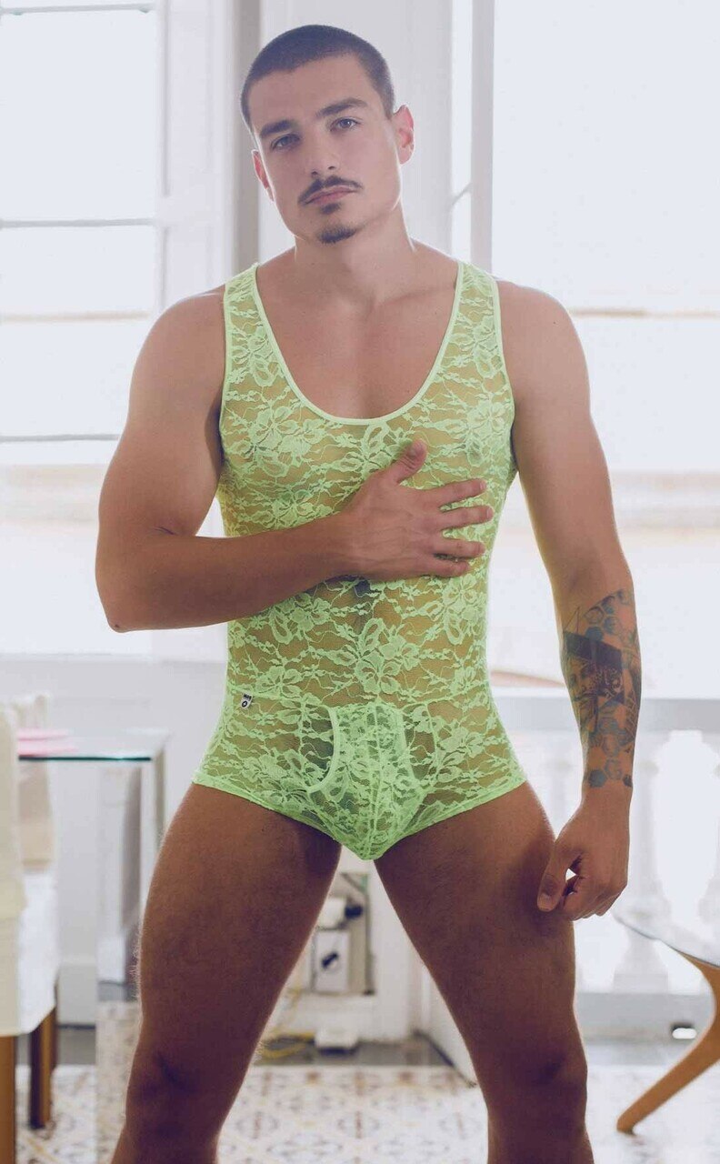 SALE - Male Basics Mens Lace Bodysuit Lime