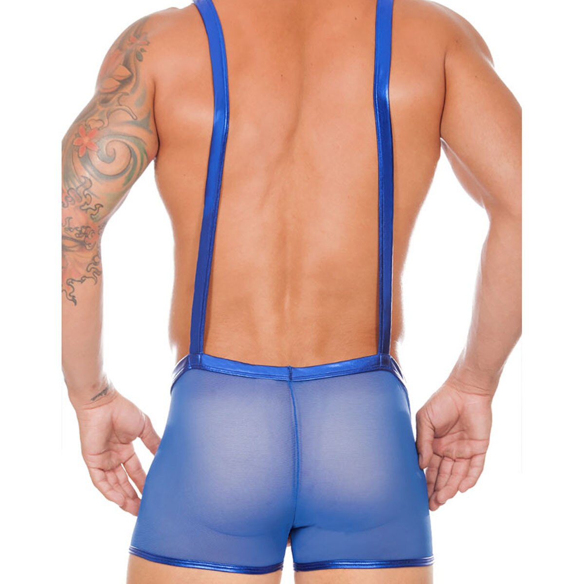 Mens Pouch Front Boxer Briefs with Braces Blue