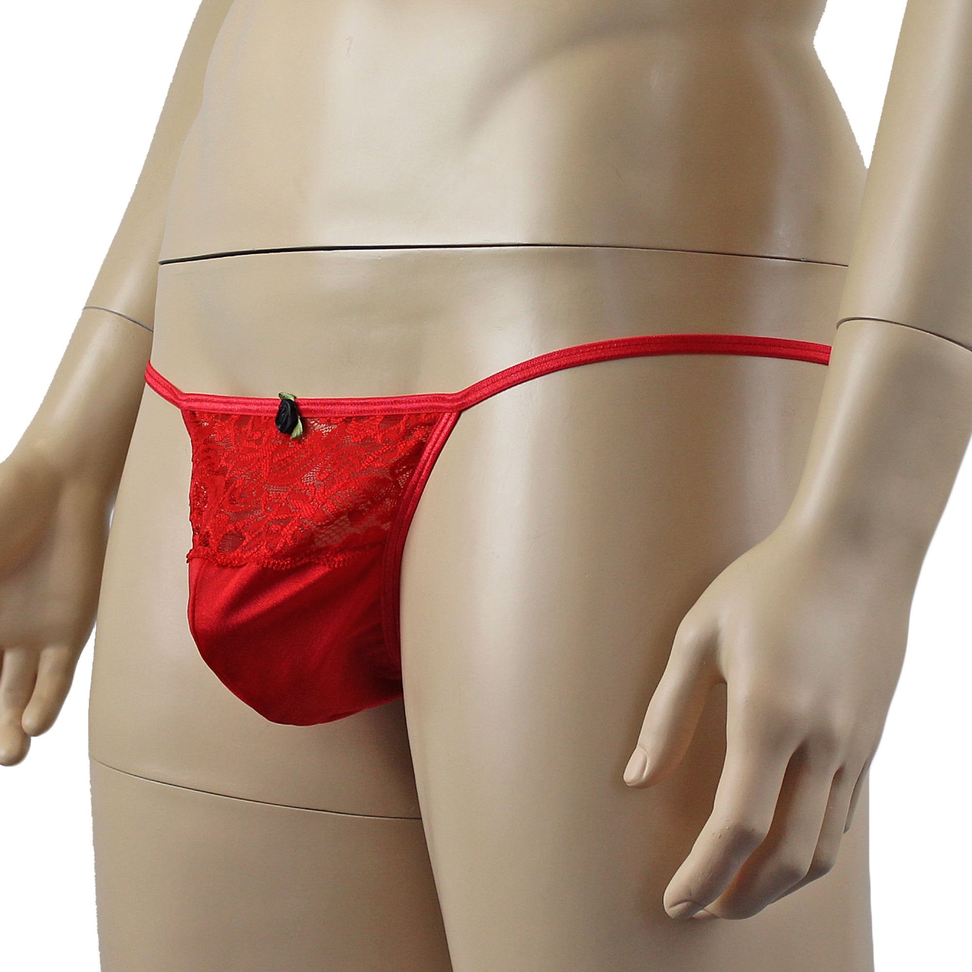 Male Penny Lingerie Stretch Spandex Pouch G string with Lace Red