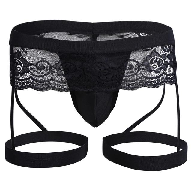Mens Sissy Garterbelt Thong Black