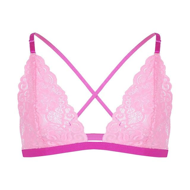 Mens Sissy Male Bra Top with Soft Lace Male Lingerie Pink & Rose