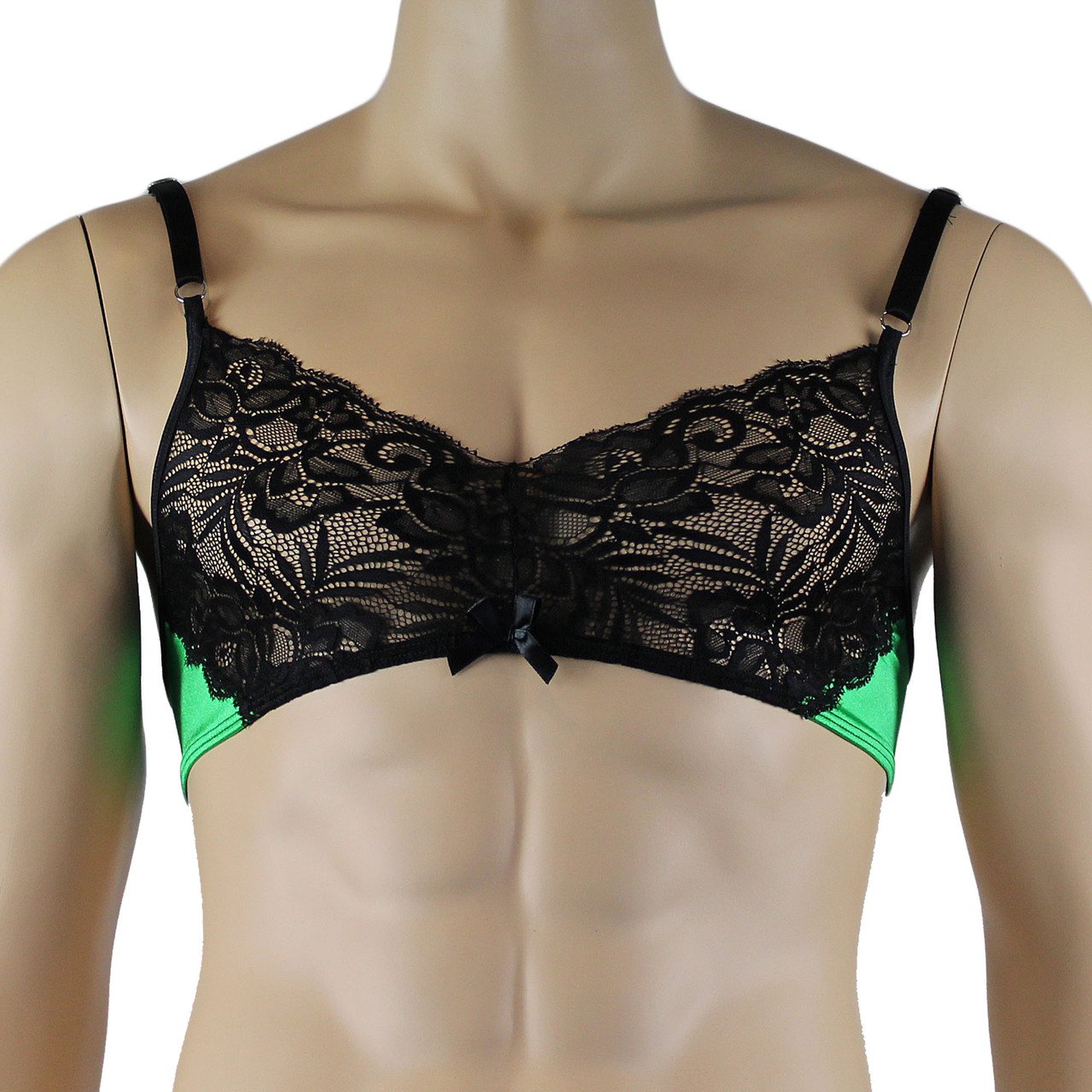 Mens Risque Bra Top, Boxer Briefs with Detachable Garters & Stockings (green and black plus other colours)