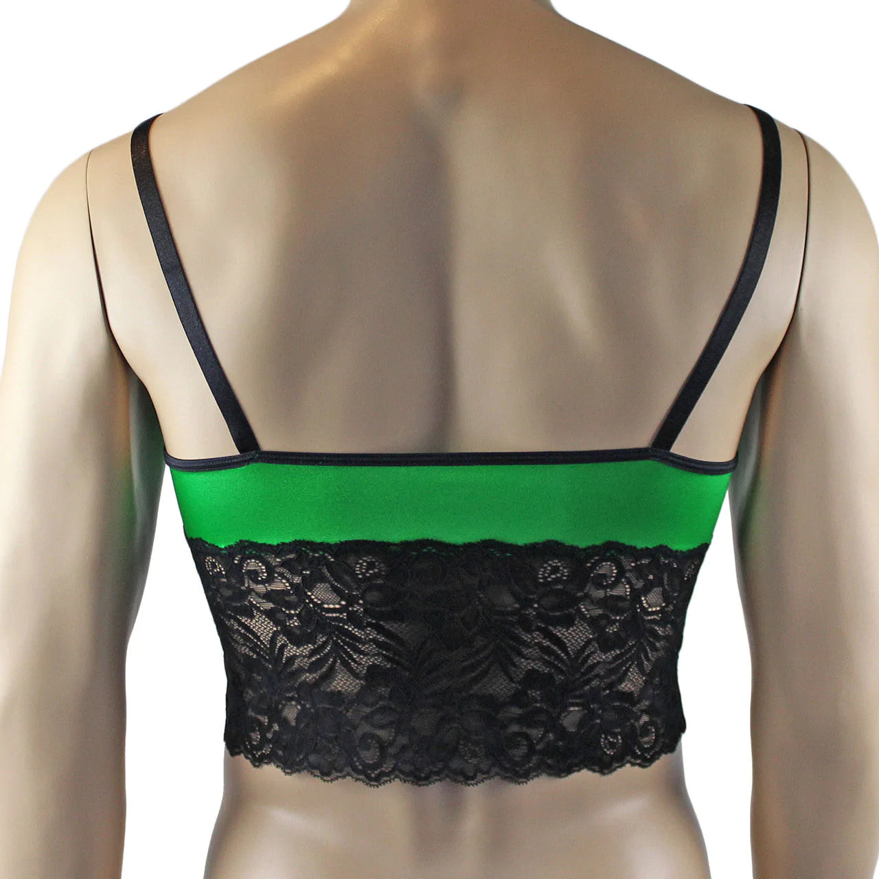 SALE -  Mens Risque Camisole Bra Top with Wide Lace Trim Green and Black Lace