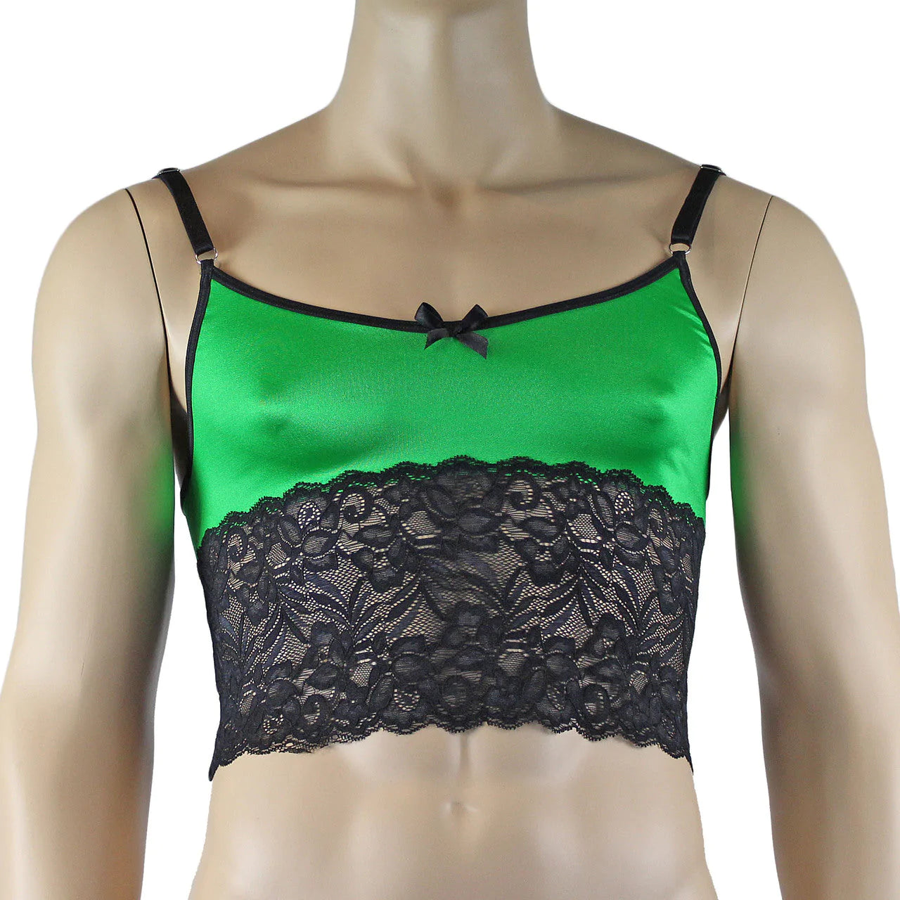 SALE -  Mens Risque Camisole Bra Top with Wide Lace Trim Green and Black Lace