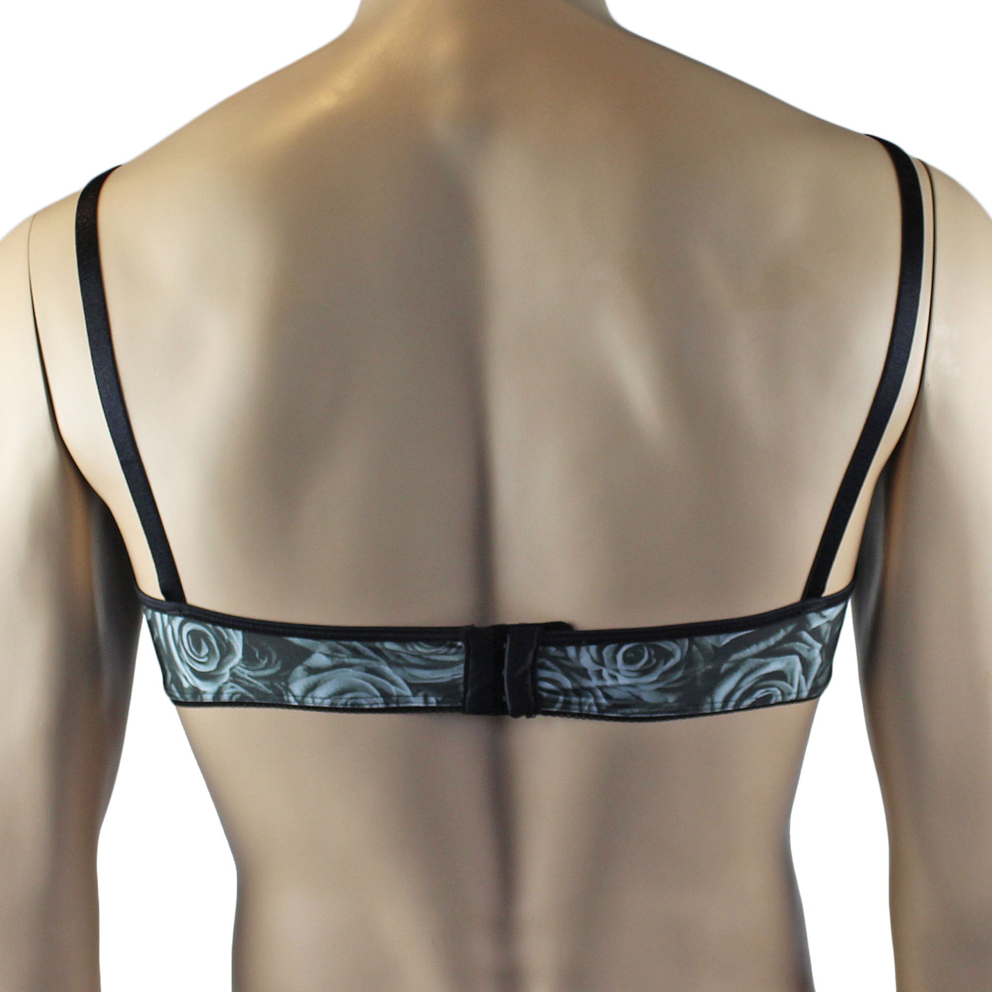 Mens Roses Spandex Bra Top with Frilled Pico Elastic Trim Male Lingerie Grey