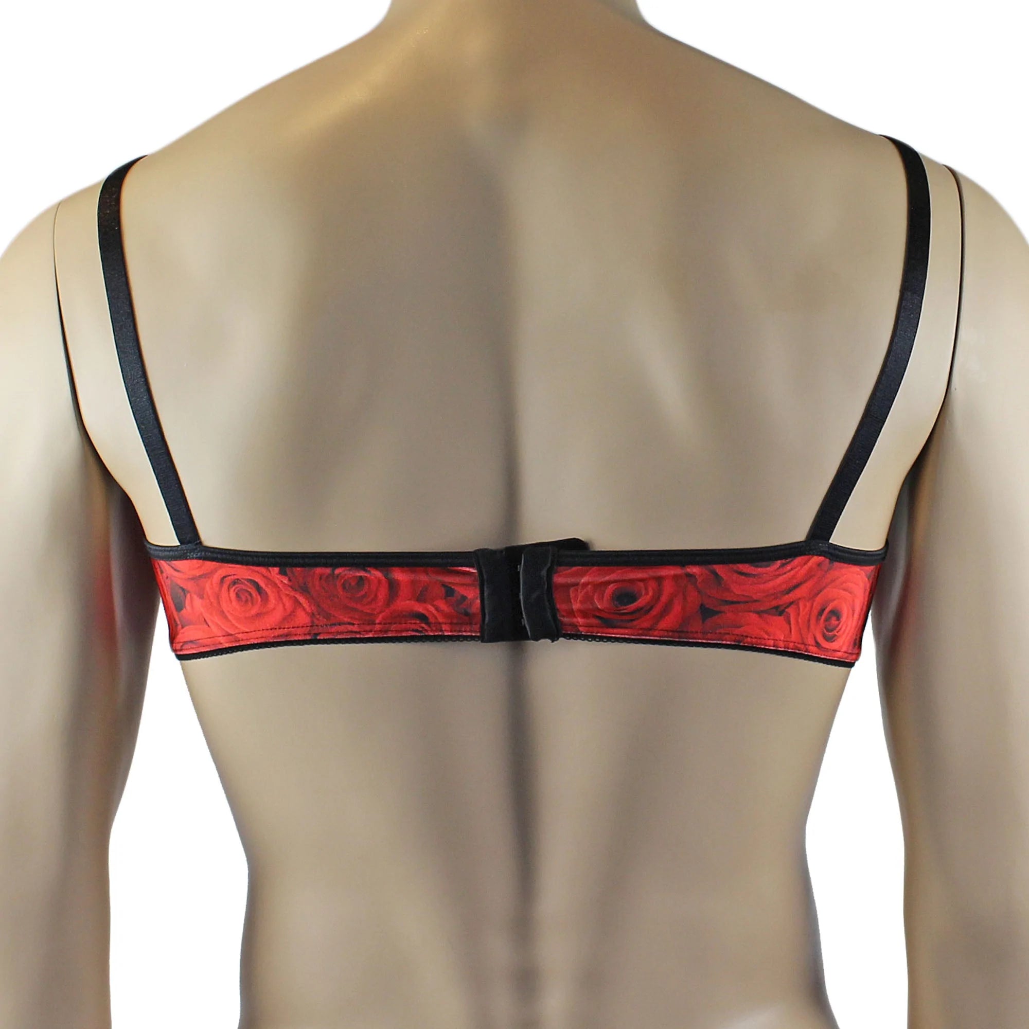 SALE - Mens Roses Spandex Bra Top with Frilled Pico Elastic Trim Male Lingerie Red