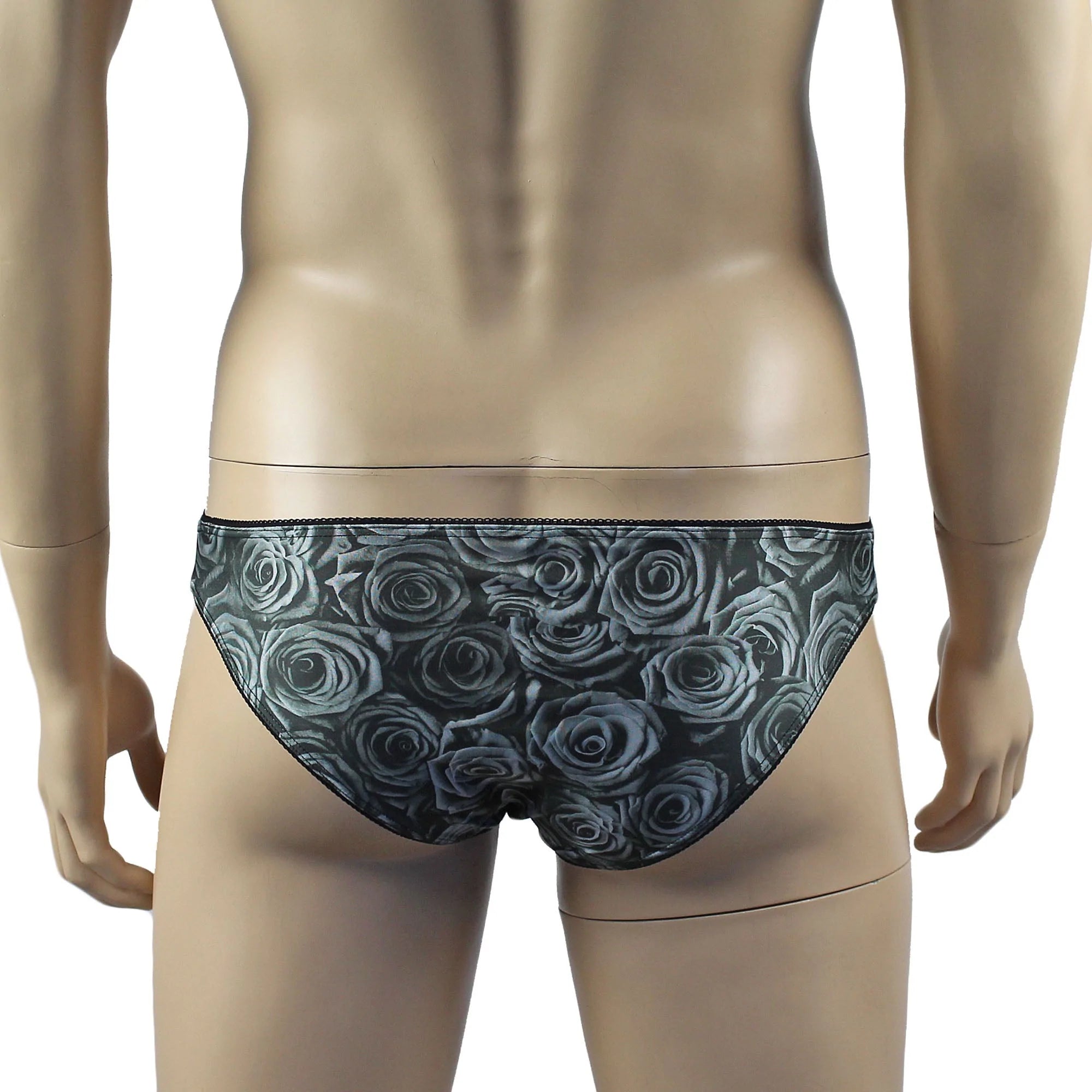 SALE - Mens Roses Stretch Spandex Panty Brief with Decorative Pico Elastic Grey