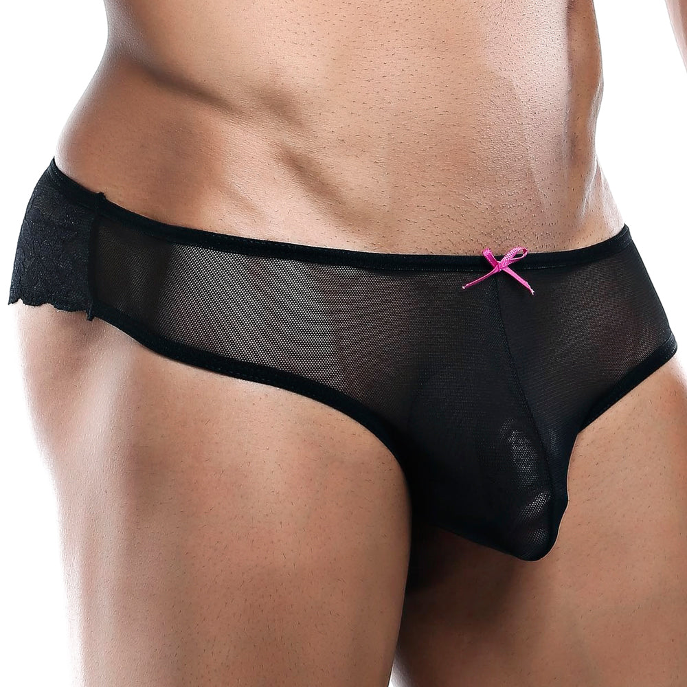 SALE - Mens Sheer Mesh & Lace Back Bikini Brief Black