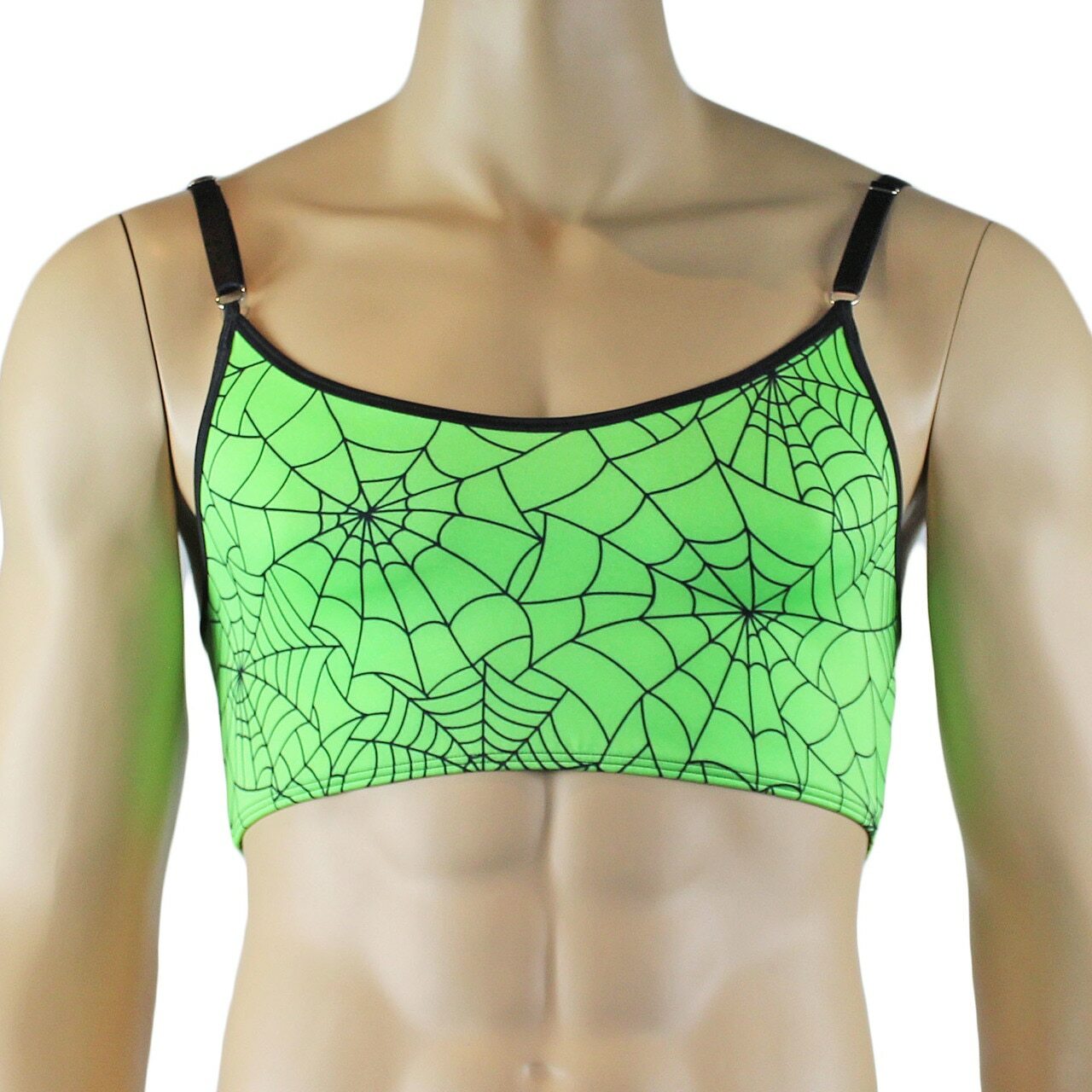 Mens Spider Web Camisole Bra Top Mini Thong Lime