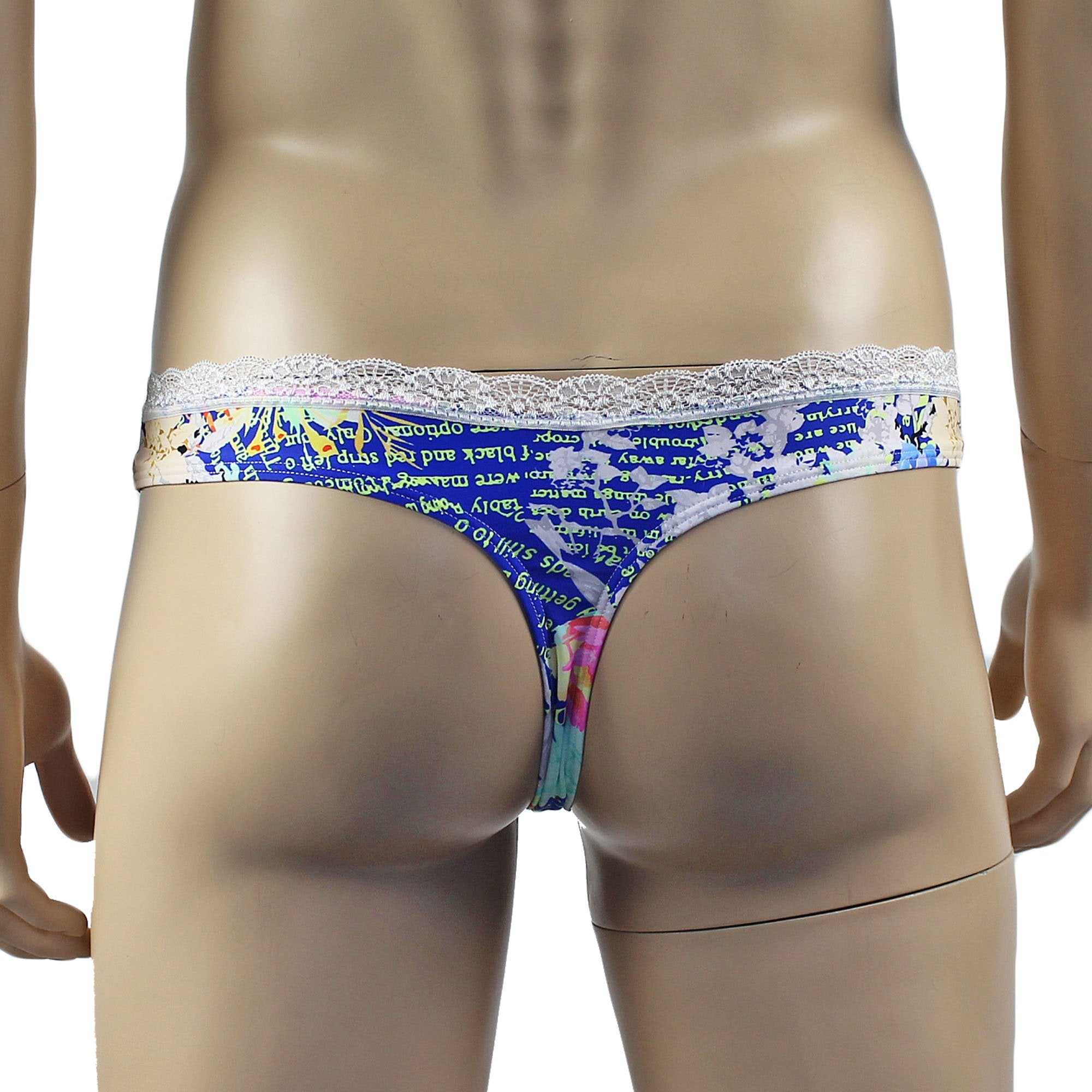 Mens Suzanne Floral G string Thong with Lace Trim