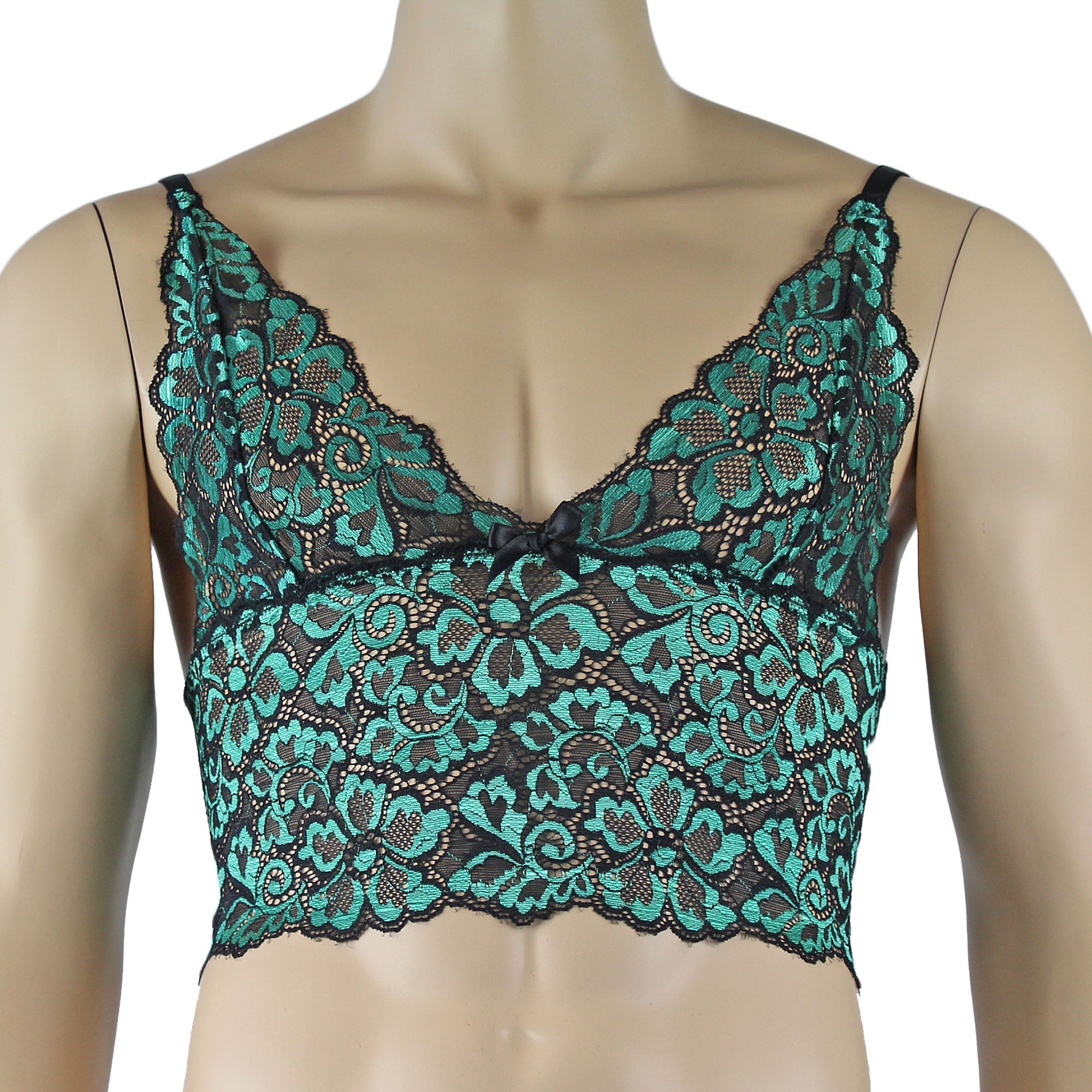 SALE - Mens Sweetheart Scalloped Shiny Cami Bra Top for Males Green