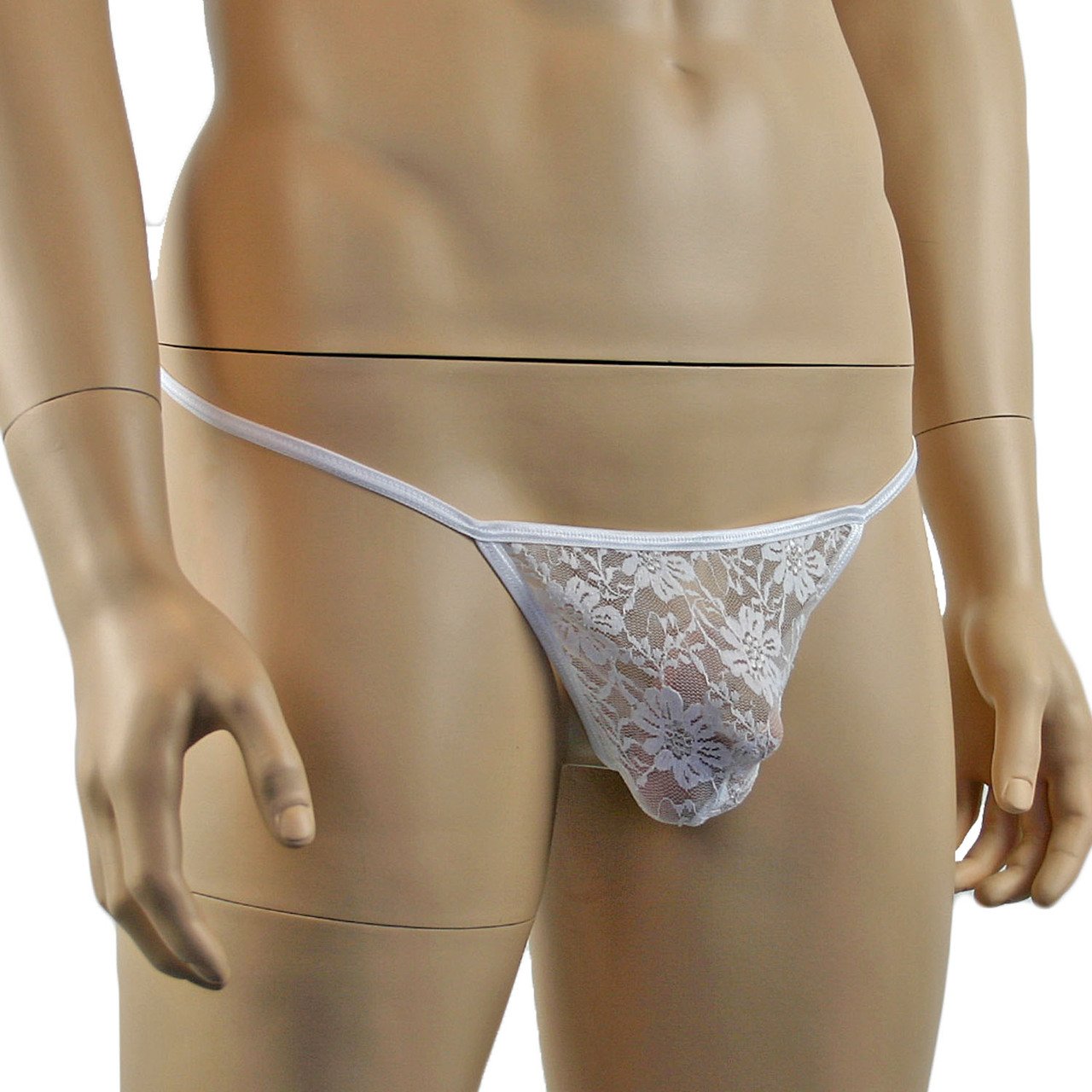 Mens Floral Lace Sheer G string (white plus other colours)