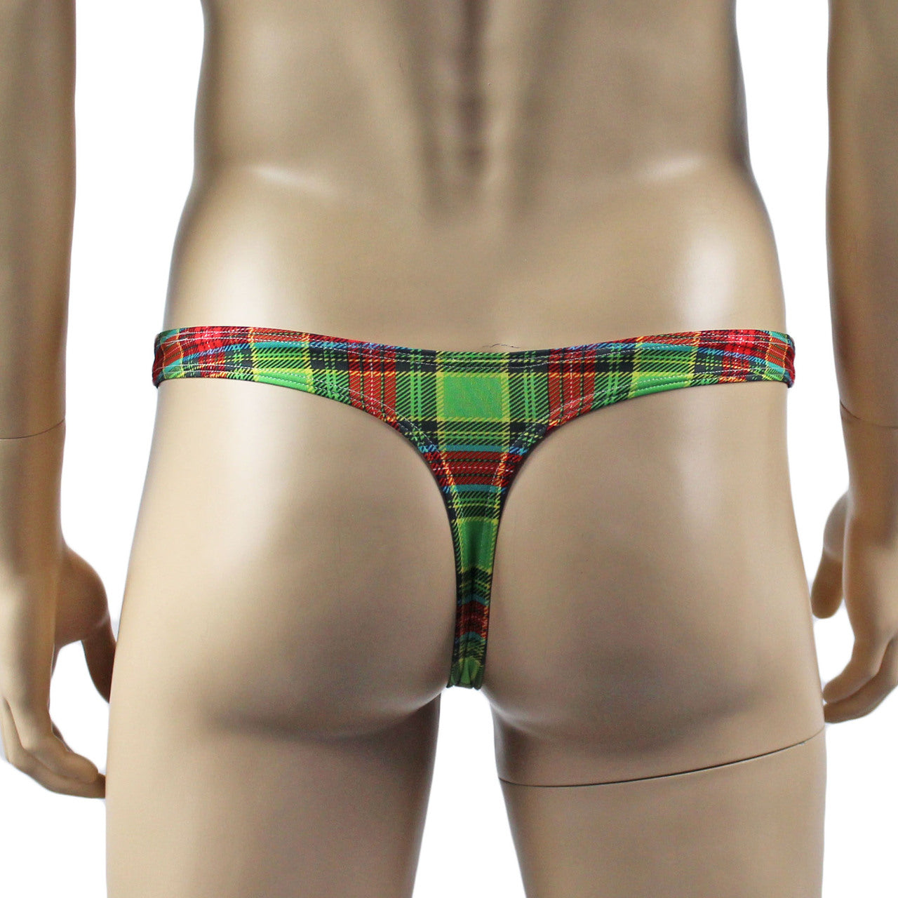 Mens Plaid Tartan Sexy Mini Thong Green and Red