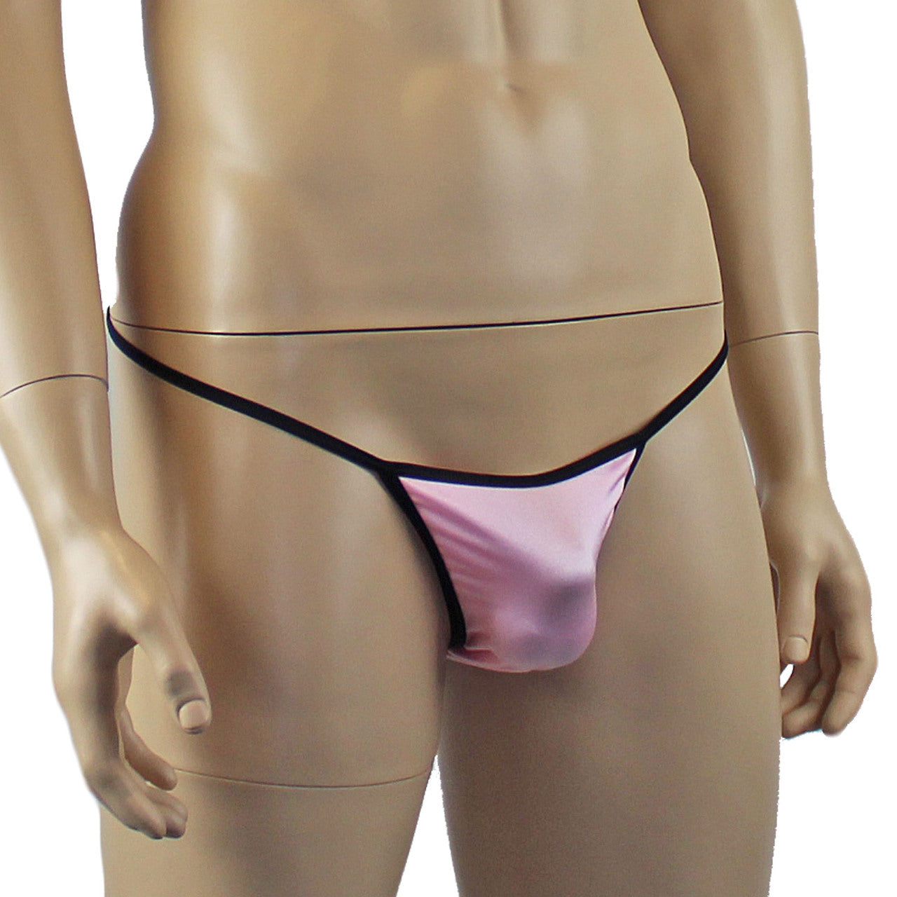 Mens Lingerie Twinkle Spandex Mini G string with Bow, Light Pink & Black